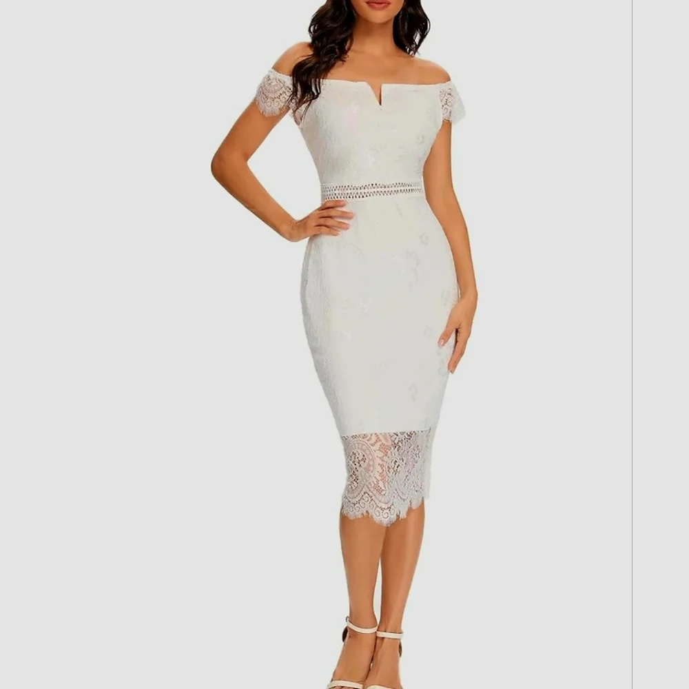 ODCOCD White Lace Off-Shoulder Dress - Picture 3 of 14